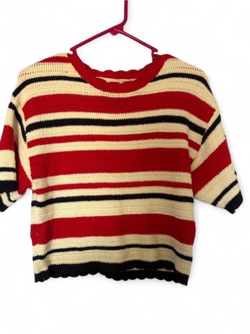 Universal Thread Red Cream and Black Striped Crewneck Sweater